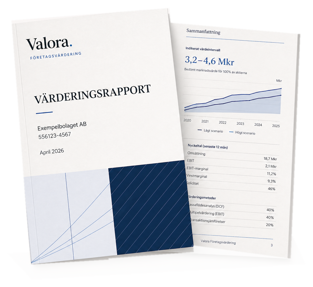 Valora värderingsrapport med sammanfattningssida